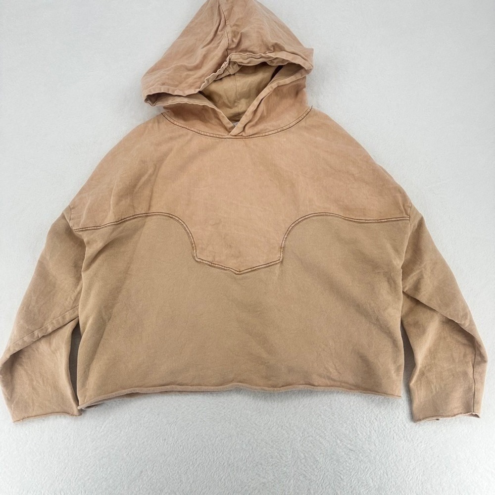 Zara Cropped‎ Hoodie Tan Beige Pullover Sweatshirt Size Small - Picture 15 of 15